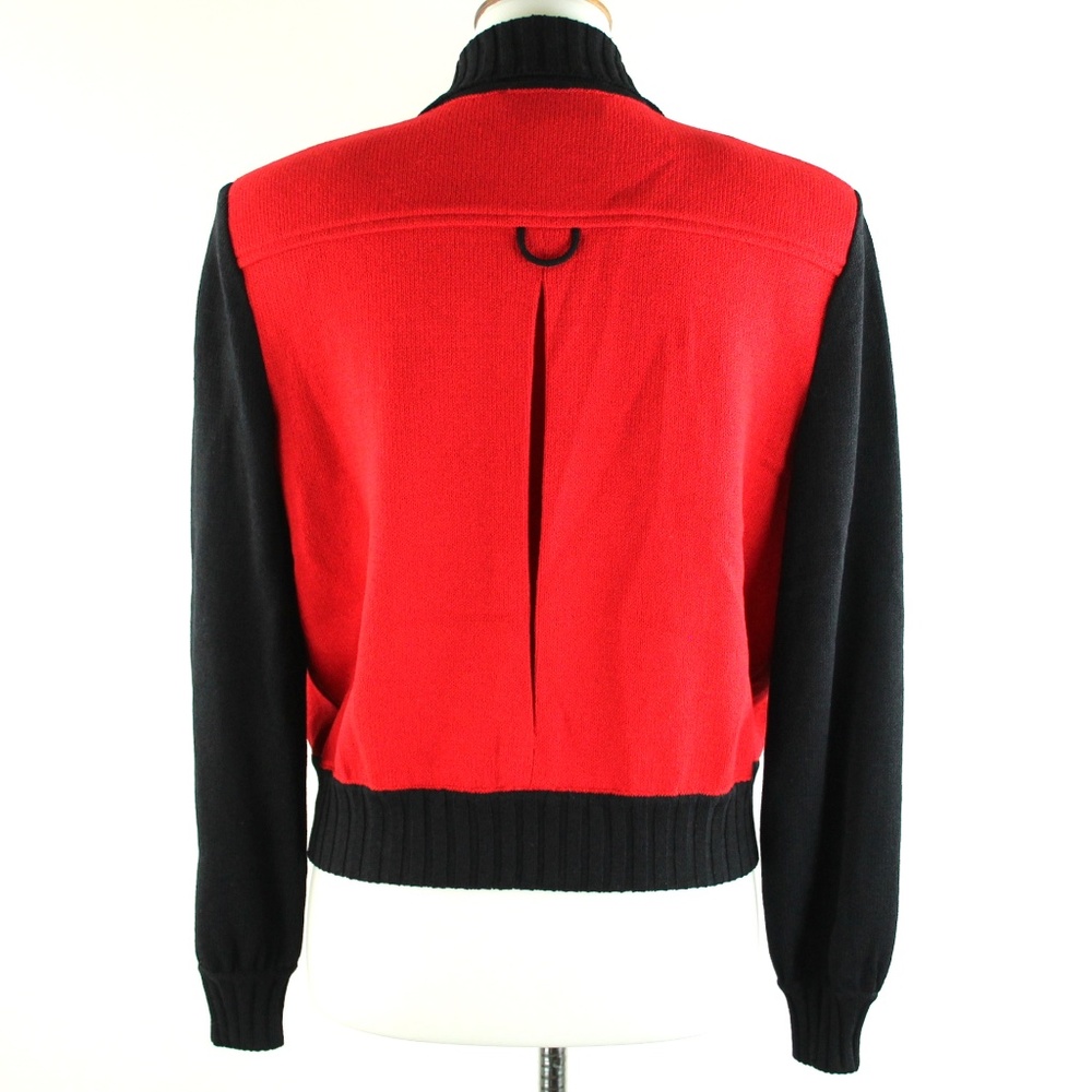 St. John Collection Santana Knit Red Black Zip-Up Front Jacket P Petite - Picture 6 of 8